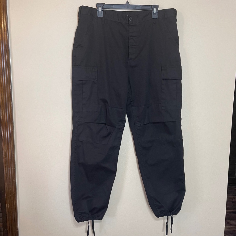 Rothco BDU Cargo Pants Black Men's Large Pockets Drawstring Cuff Utility